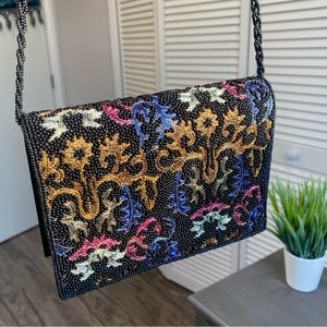 Vintage Jewel Tone Beaded Crossbody Handbag